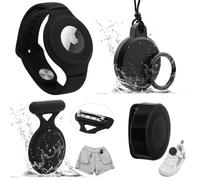 Air-tag Holder for Kids Hidden Set 4 Pack GPS Tracker Case includes Bracelet, Shoe bracket, Anti-Removal Case with Safety Pins, Necklace, Air-tag Set designed for children (Black Set)