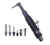 Air Threaded Drill Pneumatic Airplane Drill 1/4"-28 Chuck Size 0.3 with 5 Pieces Drill Bits for Industrial Aircraft Maintenance 90 Degree Right Angle