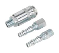 Air Tool Coupling Coupler Kit 3 Pieces Male Female 1/4" BSP 35-43CFM Sealey AC60