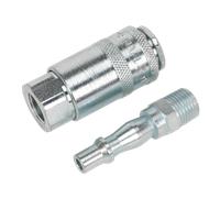 Air Tool Coupling Kit 2pc 1/4"BSP - Sealey AC61 New