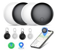 Air Tracker Tag-4 Pack, Round tag Item Finder Works with Find My App (iOS Only), Luggage Tracker for Keys, Bags, Wallets, Replaceable Batteries, 100dB Loud Beep, Black and Black and White and White
