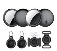 Air Tracker Tags 4 Pack Black, Compatible with Apple Find My APP (iOS Only) Replaceable Battery Last 2 Year, IP68 Waterproof, Item Locator for Keys/Luggages/Suitcases, Item Finder with Diverse Holder