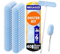 AIR U+ 6ft Extendable Duster with 40 Refills for Swiffer Dusters | 360 double-head microfiber, heavy duty disposable duster, ceiling fan high reach, traps dust pet hair no ladder needed