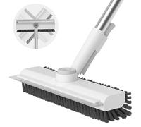 AIR U+ Floor Scrub Brush with Long Handle, 3 in 1 Scrape and Heavy-Duty Stiff Bristle Scrubber Brush for Cleaning Shower Bathroom, Patio, Garage, Kitchen, Wall and Deck