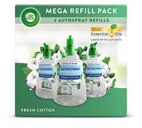 Air Wick Aerosol-Free Automatic Air Freshener Spray Refill Bundle, Fresh Cotton, Pack 3 x 228ml, 24x7 Active Fresh Odour Neutraliser, Lasts Up to 210 Days, Air freshener For Home