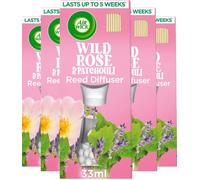 Air Wick Air Freshener Reed Diffuser | Fragrance: Wild Rose and Patchouli | Room Air Freshener | Size: Pack of 5 x 33ml | Usage: Lasts up to 4 Weeks / 20 Weeks Total