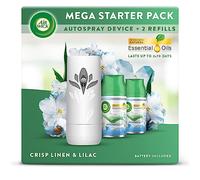 Air Wick Automatic Air Freshener Freshmatic Spray Bundle Kit, Cirsp Linen & Lilac, 1 gadget & 2 Refills (250ml), Natural Essential Oils, Last up to 140 days, Air freshener