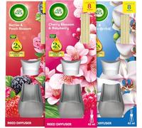 Air Wick Essential Oils Reeds Diffuser 42ml | Lasts up to 8 Weeks Air Freshener | Linen and White Orchid, Cherry Blossom & Raseberry, Berries & Peach Blossom, Pack of 3