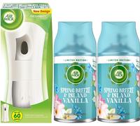 Air Wick | Freshmatic White Gadget (1 devices) + Automatic Air Freshener Spray Refill | 250ml (2 Refills) (Spring Breeze & Island Vanilla)