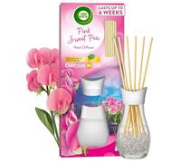 Air Wick Pink Sweet Pea Reeds Diffuser 42ml, 6 weeks of Long-Lasting Home Fragrance with Natural Essential Oils, Sustainable Recyclable Scent Improvement, Eco-Conscious Oil Diffuser.