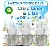 Air Wick Plug in Diffuser Triple Refill, Crisp Linen & Lilac, Pack 3 x19ml, Long Lasting Fragrance, Lasts up to 300 days, Plug in Air freshener