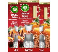Air Wick Reed Diffuser, Clementine & Spice Mulled Wine, 3 x 42ml | Reed diffuser air freshener with natural essential oils and rattan reeds; up to 15 weeks of long-lasting home fragrance