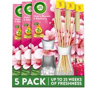 Air Wick Reed Diffuser Multipack, Cherry Blossom Scent, Pack of 5 x 25 ml, 5 Weeks of Long-Lasting Freshness, Elegant Home Decor, Neutralizes Odors, Enhances Room Ambiance, Air Freshener