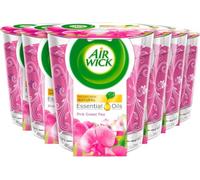 Air Wick Scented Candle, Pink Sweet Pea, Natural Essential Oils, Pack of 6 | Scented candle air freshener with natural essential oils; long-lasting home fragrance for a living room or bedroom, 6 x 105g
