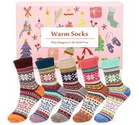 Airabc Christmas Gifts for Women, Thermal Winter Women Socks 5 Pairs Wool Warm Knitting Ladies Socks Soft Cotton Thick Bed Sock for Home Outdoors, Gifts for Her Wife Presents for Teenages Girls