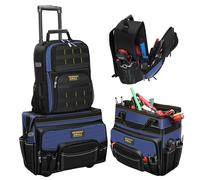AIRAJ 21" Rolling Tool Bag on Wheels & 18" Tool Backpack Set, 55 Pockets | Adjustable Telescoping Handle, Waterproof Tool Bag, Tool Backpack Heavy Duty, 1680D Oxford Cloth, USB Charging Port