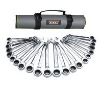 AIRAJ 22 PCS Ratcheting Wrench Set, SAE 1/4-3/4 Inch & 6-18 Mm, Standard Combination Ratchet Wrenches Set for Car Repair and Household Equipment Repair, Chrome Vanadium Steel, Portable Handbag