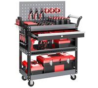 AIRAJ 3 Tier Rolling Tool Cart On Wheels,Mechanic Tool Trolley,Industrial Utility Cart with Drawers & Pegboard,440 LBS Heavy Duty Tool Storage Work Cart for Garage, Workshop, Factory and Repair Shop