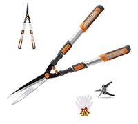 AIRAJ 75-88cm Telescopic Hedge Shears,Professional Garden Shears Long Handle,Free Gloves & Secateurs, SK5 Steel Blade,Ergonomic Handle,Easy to Trim Hedges and Bushes
