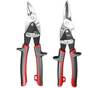 AIRAJ 8" Aviation Tin Snips 2-Piece Set - Heavy Duty Tin Cutters CR-MO, Double Lever, Scale Markings & Safety Lock, Fits Aluminium, UPVC, Wire Mesh, Leather, Copper, Plastic & Mild Steel