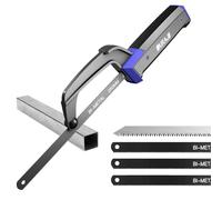 AIRAJ Junior Hacksaw,Compact Metal Saw,with 4 HSS Flexible Bi-Metal & 1 Wood Blade,Hacksaw for Metal,Wood,Plastic Cutting,Aluminum Alloy Frame,PP+TPR Rubber Handle,for Use in Confined Spaces