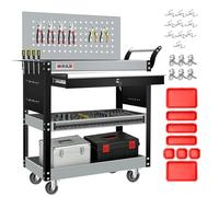 AIRAJ Rolling Tool Cart on Wheels, 3-Tier Utility Tool Trolley with Lockable Drawer, Heavy Duty Tool Storage Cart with Pegboards and Hooks for Garage & Workshop, 200kg Load Capacity