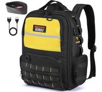 AIRAJ Tool Backpack,46x40x18cm,Heavy Duty Tool Bag Backpack with 23 Pockets Tool Storage Bag,Full Open Design, Tool Rucksack for Electrician & Construction(with Parts kit)