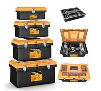 AIRAJ Tool Box,4 IN 1 Stackable Tool Box Set,Portable Lockable Tool Boxes,With Removable Toolbox Organisers,Mini/Small/Large Tool Boxes,Home/Professional,15"+17"+19"+21"