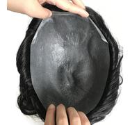 AIRAO Men Toupee Ultra Thin Skin 0.03mm PU Real Human Hair Replacement System Super Poly All V Looped Toupee for Man 8"x10" Dark Brown Color 2# With 20% Grey