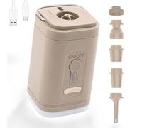 Airbed Pump Wireless Mini Portable with Camping Lantern, 4500Pa Electric Air Pump for Inflatables, Rechargeable Air Mattress Pump for Pool Floats, Sleeping Pads, 4 Nozzles, Khaki, 7.8 x 5 cm