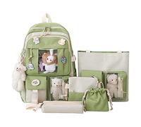 Airber 5 Pcs Kawaii Backpack Set: Cute School Bags Combo with Bear Dolls & Badges Accessories, Large Capacity, Trendy & Youthful Design for Unisex Students