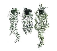 Airbirhom 3 Pack Faux Green Trailing Plants Indoor,Artificial Hanging Plants with Pot, Artificial Vine Potted Plants Indoor for Home,Office,Living Room,Wall,Desk,Shelf Decor