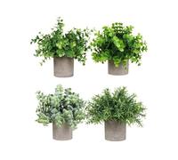 Airbirhom Set of 4 Small Potted Artificial Green Plants, Modern, Vibrant, Indoor, Home Decor