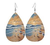 airborne seagulls Pattern leather earrings | Water drop-shaped printed earrings, suitable for daily/party/dating scenes