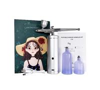 Airbrush Air Compressor Kit Nano Sprayer Water Oxygen Injector Gun for Nail Art Tattoo Crafts Cake Makeup Effortless Precision Consistent Spray(Silver Style A)