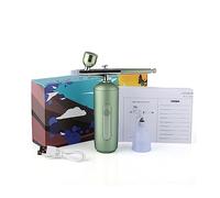 Airbrush Air Compressor Kit Nano Sprayer Water Oxygen Injector Gun for Nail Art Tattoo Crafts Cake Makeup Effortless Precision Consistent Spray(Green Style B)