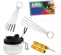 Airbrush Cleaning Kit 13-Piece, Airbrushing Cleaner Set with 1 Glass Pot Jar, 5 Cleaning Needles, 5 Brushes, 1 Wash Needle & Cleaner Set Kit