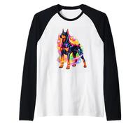 Airbrush Doberman Colorful Dog Art Design Raglan Baseball Tee