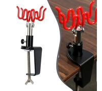 Airbrush Holder Stand Clamp for 2 Brushes, Metal Bracket Tool with Pivoting Design, C-Shape Clamp up to 2.16 in, Compatible with Gravity-Fed and Siphon-Fed Airbrushes, Black and Red
