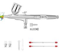 Airbrush Kit 0.3 mm Airbrush Gun Dual-Action Gravity Feed Kit, 1/2 & 1/4 OZ Fluid Cup, 0.2 mm & 0.5 mm Nozzles Needles Air Caps for Nail Art Painting Makeup Cake
