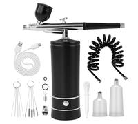 Airbrush Kit Air Brush Kit With Air Compressor Nail Charms Wireless Air Brush for Barber, Nail Art, Makeup, Model Painting(Black - with extension tube)