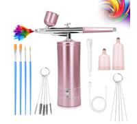 Airbrush Kit Air Brush Kit with Air Compressor Nail Charms Wireless Air Brush for Barber, Nail Art,Makeup, Model Painting (Pink)