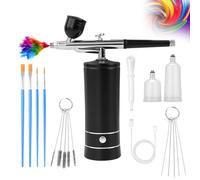 Airbrush-Kit Air Brush Kit with Airbrush Compressor Nail Charms Wireless Air Brush for Barber, Nail Art, Cake Decor, Makeup, Model Painting (Black)