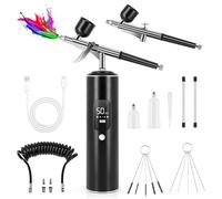 Airbrush Kit with Air Compressor, 6400mAh 50PSI High Pressure Airbrush Kit with 0.2/0.3/0.5mm Nozzle Sets, Airbrush for Nails, Modeling, Cake Decorating, Pastry, Makeup and Art Black