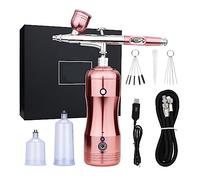 Airbrush Kit with Auto Stop Compressor Handheld Cordless Air Brush Gun Gravity Feed Dual Action Rechargeable Precise Control(Rose Gold)