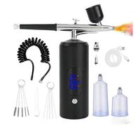 Airbrush Kit with Compressor 38PSI Rechargeable Mini Cordless Airbrush Compressor Non-Clogging High-Pressure Air Brush Set with Nozzle for Nail Art Cake Decor Barber Model Painting Makeup Black