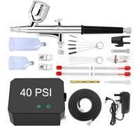Airbrush Kit with Compressor, 40 PSI Dual-Action Air Brush Set, Portable Multi-Purpose Airbrush for Cake Decorating, Makeup, Nail Art, Tattoos, Models, Crafts, Painting