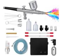 Airbrush Kit with Compressor 40 PSI - Dual Action Air Brush Set with 0.2/0.3/0.5mm Nozzles, Non-Clogging Spray Gun with Cleaning Brushes Set for Model, Tattoo, Makeup, Cake, Nail Art, Miniatures