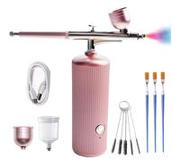 Airbrush Kit with Compressor, 48PSI High-Pressure Rechargeable Cordless Air Brushes Kit, Non-Clogging System with 0.3mm Nozzle and Cleaning Brush for Nail Art, Makeup, Cake Decor, Painting(Pink)