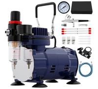 Airbrush Kit with Compressor, Dual-Action Spray Gun, Quiet Operation with Pressure Gauge & Auto Start/Stop, for Hobby Model Painting Nail Art Cake Decorating